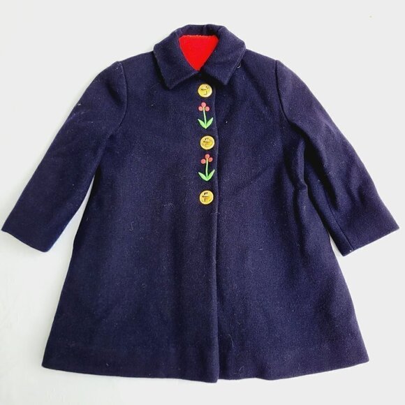 Vintage Macwil FW Fischer Co. Girl's Navy Blue Wool Collared Dress Coat -size 5 - Picture 1 of 6
